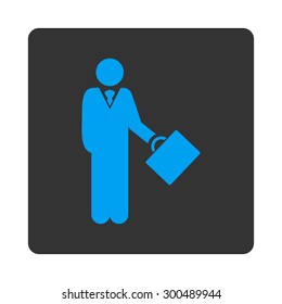 Businessman icon. This flat rounded square button uses blue and gray colors and isolated on a white background.