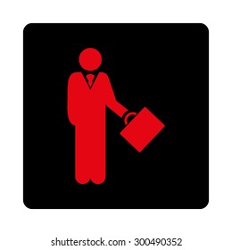 Businessman icon. This flat rounded square button uses intensive red and black colors and isolated on a white background.