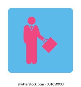 Businessman icon. This flat rounded square button uses pink and blue colors and isolated on a white background.