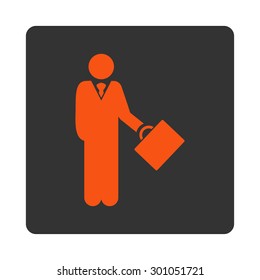 Businessman icon. This flat rounded square button uses orange and gray colors and isolated on a white background.