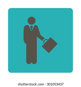 Businessman icon. This flat rounded square button uses grey and cyan colors and isolated on a white background.