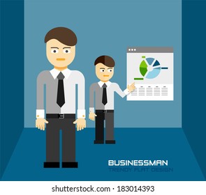 Businessman icon trendy flat design. Businessmen meeting, presentation