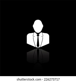 Businessman icon - vector illustration with reflection isolated on black