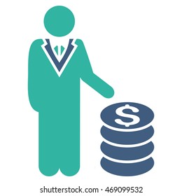 Businessman icon. Vector style is bicolor flat iconic symbol with rounded angles, cobalt and cyan colors, white background.