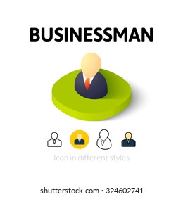 Businessman icon, vector symbol in flat, outline and isometric style