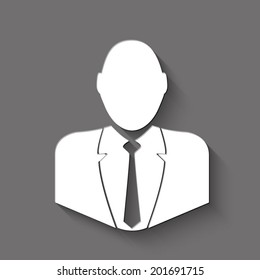 Businessman icon - white vector illustration with shadow on gray background