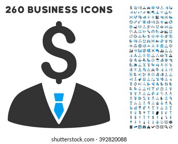 Businessman icon within 260 vector business pictogram set. Style is bicolor flat symbols, light blue and gray colors, white background.