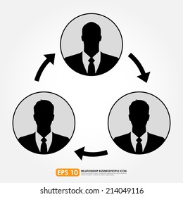 Businessman icons linking with arrows - teamwork, connection & relationship concept