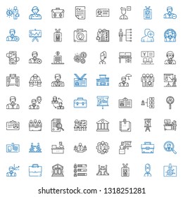 businessman icons set. Collection of businessman with id card, user, teamwork, skills, bank, briefcase, employee, job search, presentation. Editable and scalable businessman icons.