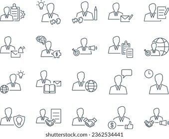 Businessman Icons Set. Entrepreneur, Businessperson, CEO, Owner. Editable Stroke. Simple Icons Vector Collection