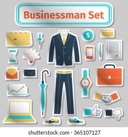 Business-man icons set, sticker style, vector illustration