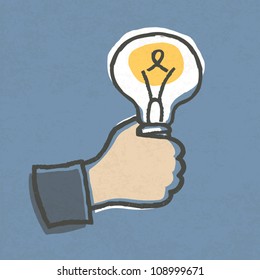 Businessman with Idea Bulb. Hand-drawn vector illustration, EPS10.