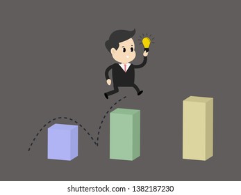 businessman with idea bulb jump over charts 