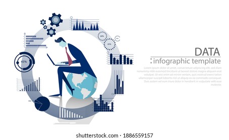 Businessman Idea concept   illustration vector,Office Work,Social Network Technology, Laptop,Earth, chart,graph, for success,set icon,infographic template.