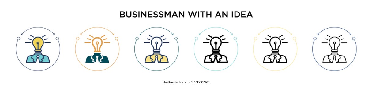 Empresario con un icono de idea en el estilo relleno, delgado, contorno y trazo. Ilustración vectorial de dos hombres de negocios de color y negro con una idea de diseños de iconos vectoriales puede utilizarse para móviles, ui,