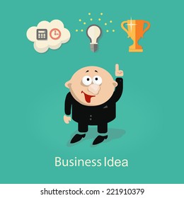 Businessman with idea, info graphic with gears, hand, lamp. Vector