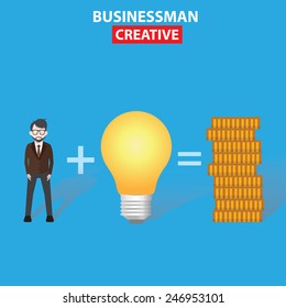 Businessman, Idea, Make money, business concept on blue background, clean vector