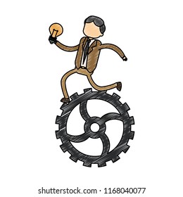 Businessman with idea on gear scribble