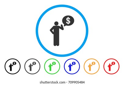 Businessman Idea rounded icon. Vector illustration style is a grey flat iconic businessman idea symbol inside a circle. Additional color variants are black, gray, green, blue, red, orange.