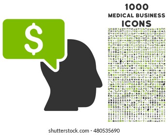 Businessman Idea vector bicolor icon with 1000 medical business icons. Set style is flat pictograms, eco green and gray colors, white background.