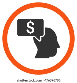 Businessman Idea vector bicolor rounded icon. Image style is a flat icon symbol inside a circle, orange and gray colors, white background.