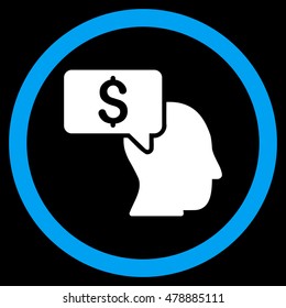 Businessman Idea vector bicolor rounded icon. Image style is a flat icon symbol inside a circle, blue and white colors, black background.