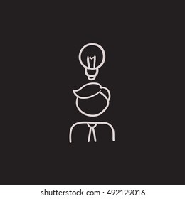 Businessman with idea vector sketch icon isolated on background. Hand drawn Businessman with idea icon. Businessman with idea sketch icon for infographic, website or app.