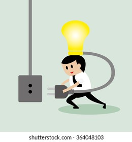 Businessman with ideas lamp need power for creation ideas