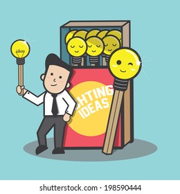 Businessman with ideas in matchbox - vector 