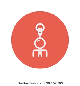 Businessman with ideas thin line icon for web and mobile minimalistic flat design. Vector white icon inside the red circle.
