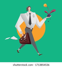 Businessman Illustration with Flower in his Hand