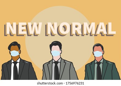 Businessman illustration with new normal text layout. New normal illustration. Coronavirus awareness illustration.