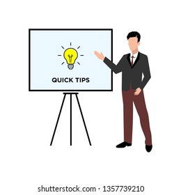 A businessman illustration presenting a new idea quick tips