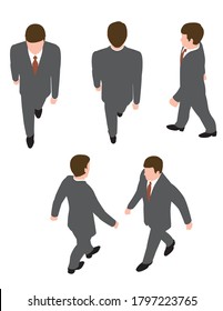 Businessman illustration of walking. Overhead view.