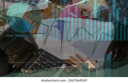 Imagen de hombre de negocios analizando gráficos y datos, informe de negocios	