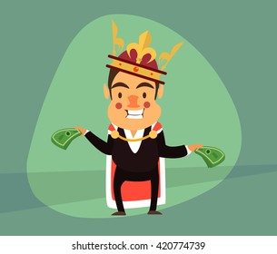 Businessman in the image of the king, with money in hand