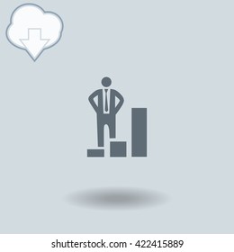 Businessman increase icon with shadow. Cloud of download with arrow.