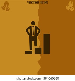 Businessman increase vector  icon Coffee symbol background.