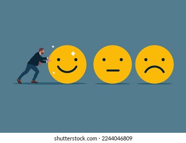 Businessman increased emotional intelligence. Positive thinking, or an optimistic attitude. Modern flat vector illustration.