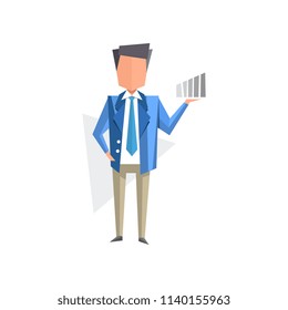 Businessman with with increasing graph or chart cartoon vector Illustration on a white background