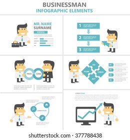 Businessman Infographic elements flat design set for, man with monitor,businessman cartoon with diagram for advertising marketing