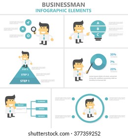 Businessman Infographic elements presentation templates flat design set with light bulb, magnifier, pie chart
