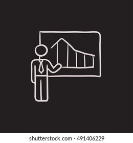 Businessman with infographic  vector sketch icon isolated on background. Hand drawn Businessman with infographic  icon. Businessman with infographic  sketch icon for infographic, website or app.
