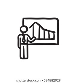 Businessman with infographic  vector sketch icon isolated on background. Hand drawn Businessman with infographic  icon. Businessman with infographic  sketch icon for infographic, website or app.