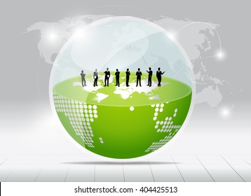 Businessman with infographics template and Green Eco Earth. Vector illustration.