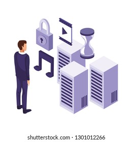 businessman with informatic items