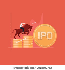 businessman with Initial Public Offering IPO concept, Growing Stock Market shares, Bull with Stock Market Price