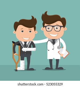 Businessman injured with Doctor - vector illustration