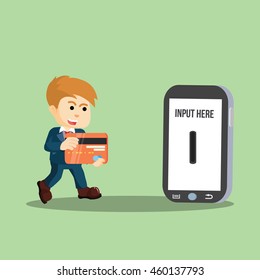 businessman insert cards for mobile payments
