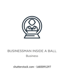 Businessman inside a ball icon. Thin linear businessman inside a ball outline icon isolated on white background from business collection. Line vector sign, symbol for web and mobile